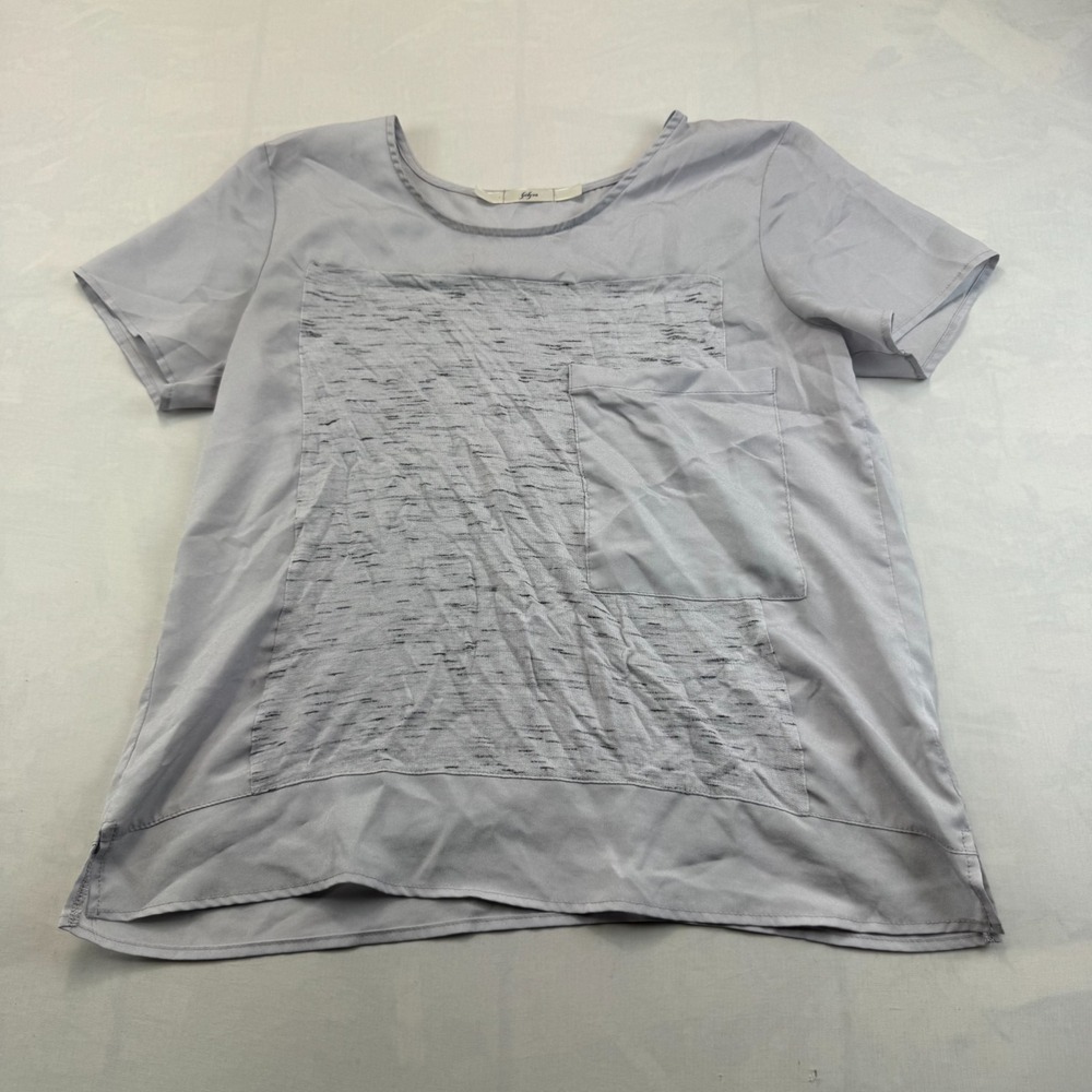 Gibson Blouse Top Womens Medium Gray Short Sleeve Contrast Knit Stretch Pullover